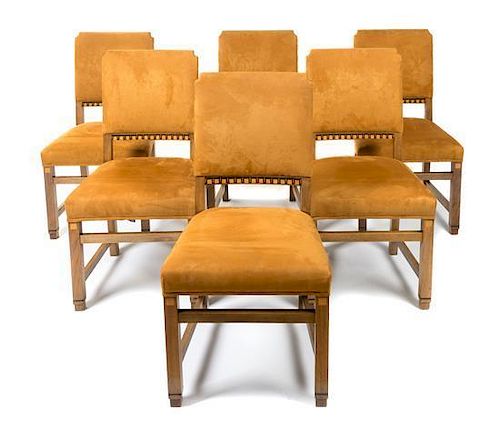 A Set of Six Continental Art Deco Inlaid Dining Chairs Height 37 inches