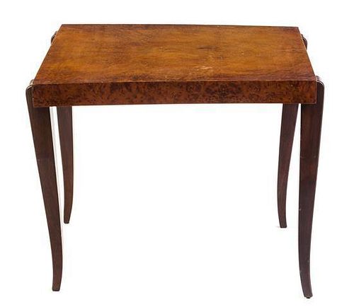 An Art Deco Burlwood Occasional Table Height 27 1/4 x length 31 1/2 x width 31 1/2 inches