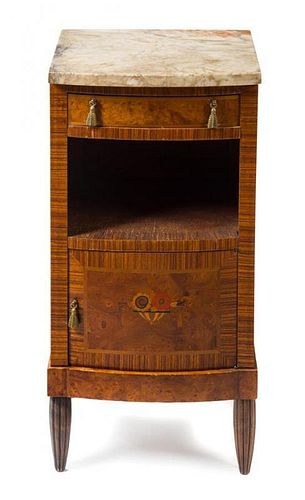 An Art Deco Marquetry Decorated Side Table Height 33 1/2 x width 16 3/4 x depth 15 inches