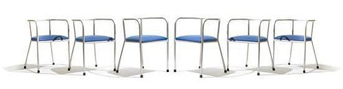 Style of Josef Hoffmann (Austrian, 1870-1956), FRENCH, CIRCA 1940s, a set of six bent aluminum arm chairs