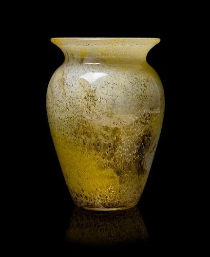 Durand Kimble, CIRCA 1930s, a Cluthra glass vase, of elongated ovoid form with flared mouth in mottled glass