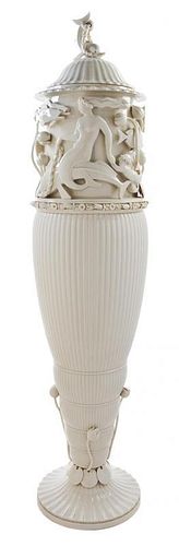 * Arno Malinowski (Danish, 1899-1976), ROYAL COPENHAGEN, a Blanc de Chine vase, of elongated ovoid form, decorated with styli