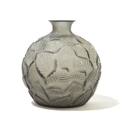 * Rene Lalique (French, 1860-1945), , an Ormeaux pattern vase