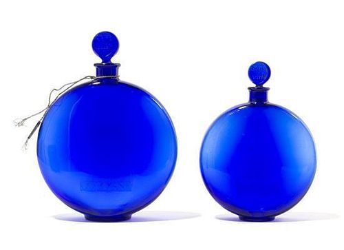 * Lalique, , two blue glass Dans la Nuit perfume bottles