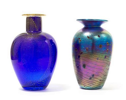 * A Studio Glass Vase, Dick Huss, 2000, together with an unsigned iridescent studio glass vase
