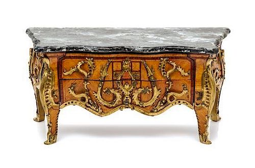 A Louis XV Style Marquetry and Gilt Metal Mounted Commode Height 2 5/8 x width 5 5/8 x depth 2 1/4 inches.