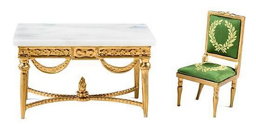 Two French Style Furniture Articles Height of table 2 7/8 x width 4 3/4 x depth 2 1/2 inches.