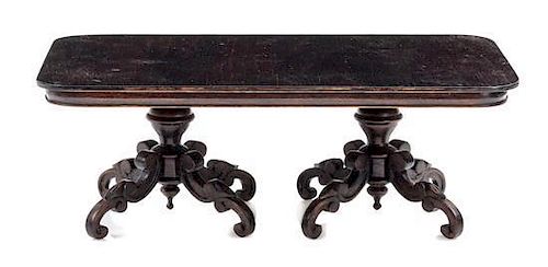 A Baroque Style Mahogany Pedestal Dining Table Height 2 1/2 x width 7 x depth 3 7/8 inches.