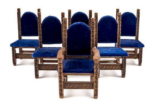 A Group of Six Jacobean Style Dining Chairs Height of armchair 3 7/8 x width 2 1/8 x depth 2 inches.