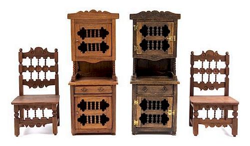 Four Jacobean Style Furniture Articles Height of first 6 x width 2 1/4 x depth 1 3/4 inches.