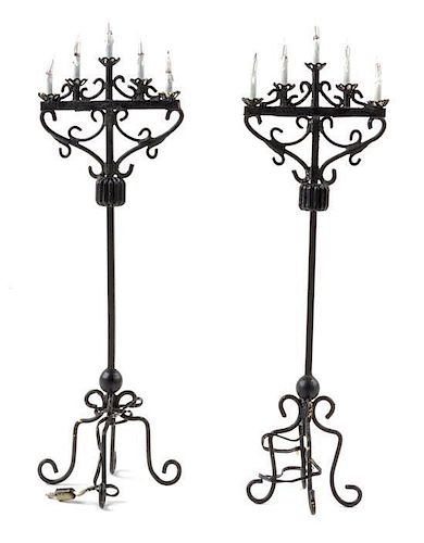 A Pair of Five-Light Torchieres Height 6 1/4 inches.