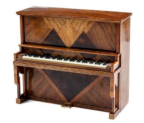 A Parquetry Upright Piano Height 4 3/8 x width 5 1/4 x depth 2 3/8 inches.