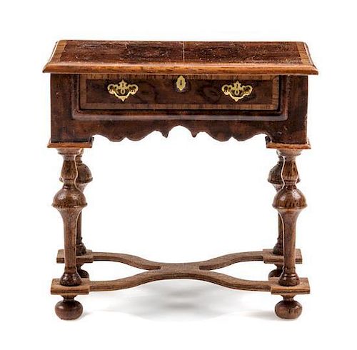 A William and Mary Style Burlwood Lowboy Height 2 1/2 x width 2 1/2 x depth 1 1/2 inches.