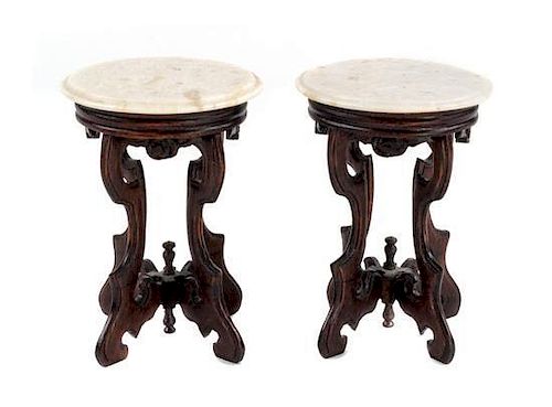 Two Victorian Style Marble and Mahogany Side Tables Height 2 3/8 x width 1 3/4 x depth 1 1/2 inches.