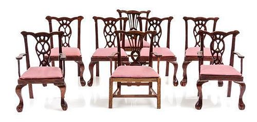 A Group of Eight Chippendale Style Mahogany Dining Chairs Height 2 3/4 inches.