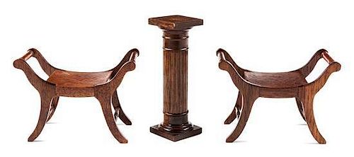 Three Mahogany Furniture Articles Height of columnar pedestal 3 inches.