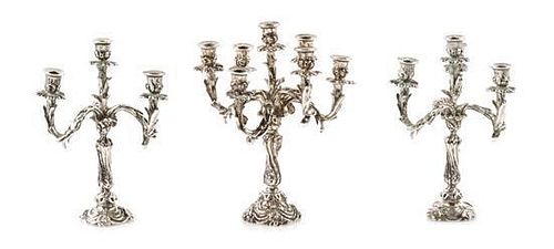 A Group of Three Silver Candelabra, Harry Smith, Perrysville, IN, comprising a seven-light example and two four-light example