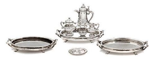 An Assembled Group of Seven Tea Articles, Peter Acquisto, comprising three salvers after an example by John McMullin, a coffe