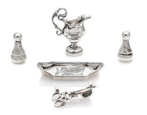 An American Silver Tray and Candle Shears, Obadiah Fisher, New York, NY, comprising a creamer, a dish, candle shears and two 