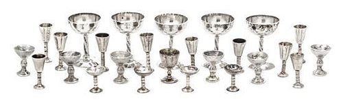 A Collection of Silver Drinking Articles, Various Makers, comprising a set of five wine goblets; five similarly decorated wat