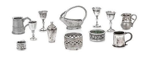 A Group of Silver Table Articles, Various Makers, comprising two wine coasters, three wine goblets, two tankards, a wine bott