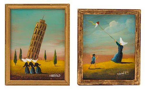 Henry Ramirez Jr., (Argentinian, 20th Century), Woman and Child Flying Kite and Leaning Tower of Pisa (two works)