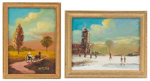 Henry Ramirez Jr., (Argentinian, 20th Century), Village Scene and Carriage Ride (two works)
