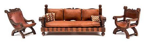 Three Southwestern Style Furniture Articles Width of sofa 7 inches.
