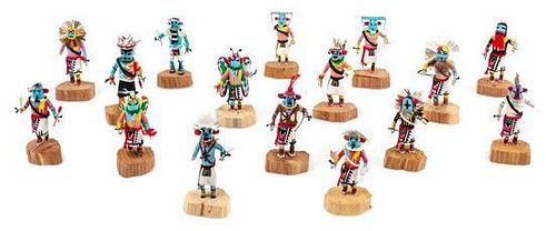 A Group of Sixteen Hopi Kachina Dolls Height of tallest 1 3/4 inches.