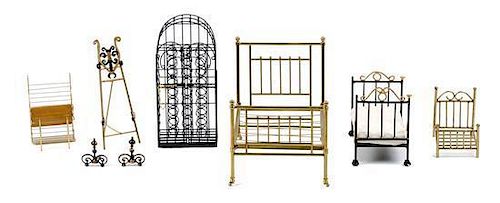 A Group of Seven Brass and Enameled Metal Furniture Articles Height of tallest 5 7/8 inches.