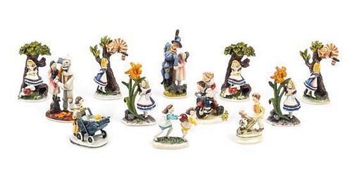 A Group of Twelve Polychrome Painted Bronze Figures and Figural Groups Height of tallest 1 inches.