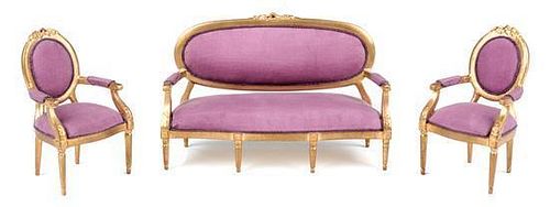 A Louis XV Style Parlor Suite Width of settee 5 3/8 inches.