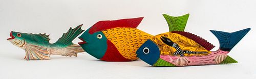 Folk Art Hand Painted Fish Wood Sculpture, 3