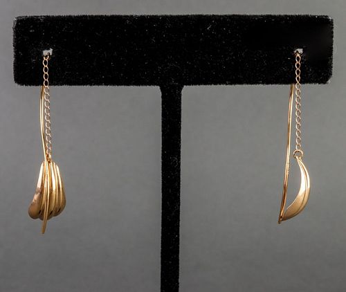 Modern 14K Gold Wire & Chain Dangle Earrings