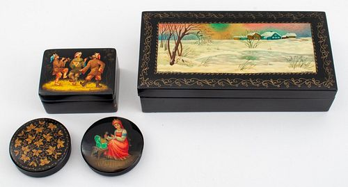 Four Russian Lacquer Boxes, Fedoskino, 20th C