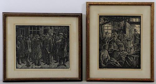 ABRAMOVITZ, Albert. Two Signed Woodcut Prints.