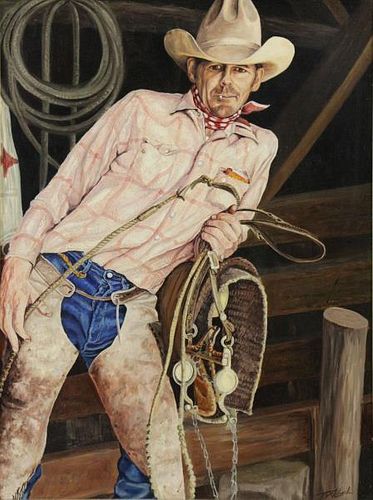 BIRKBECK, Tom. Oil on Board. "Cowboy".