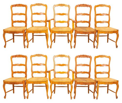 French Provincial Style Oak Dining Chairs, 10