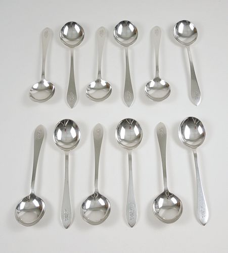 (12) Tiffany & Co. "Faneuil" Sterling Soup Spoons.