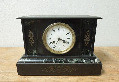 Early 20th C. Continental Slate & Marble Mantel Clock.