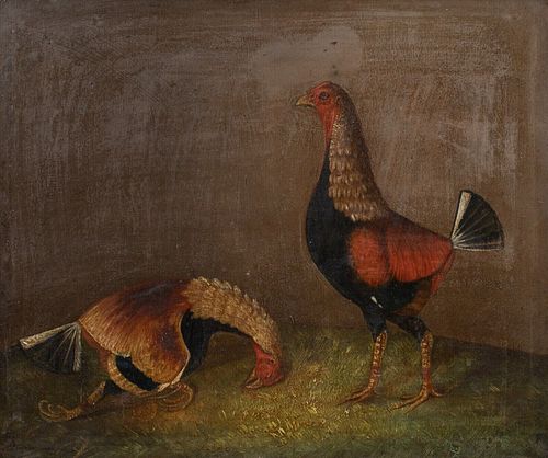 SPORTING SCENE OF COCKFIGHT OIL PAINTING