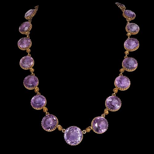ANTIQUE AMETHYST NECKLACE. Set with 19 graduated amethysts. L. 42 cm. 52.5 grams. With box.