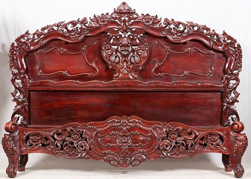 CARVED MAHOGANY KING SIZE BED FRAME