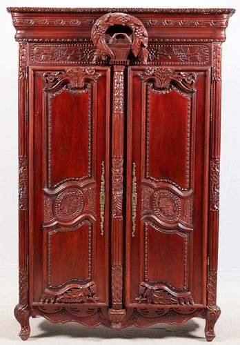 FRENCH CARVED WALNUT ARMOIRE CA. 19TH C