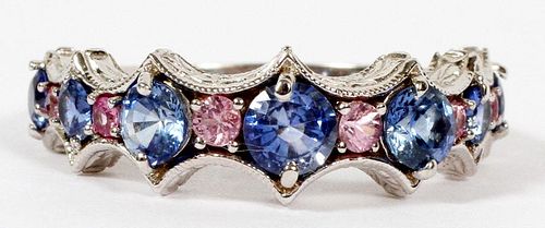 2.5CT BLUE & PINK SAPPHIRE & 14KT WHITE GOLD RING