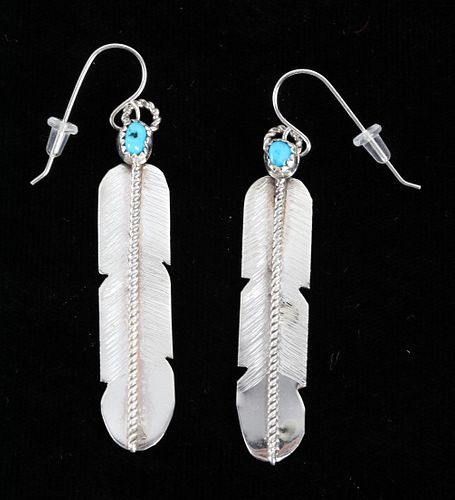 Navajo Sterling Feather & Turquoise Earrings