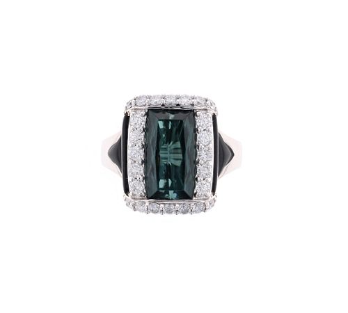 Marquise Tourmaline Diamond & 18k Gold Ring