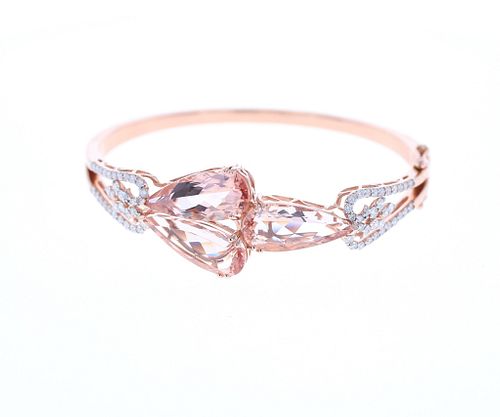 Morganite & Diamond 14k Rose Gold Bangle Bracelet