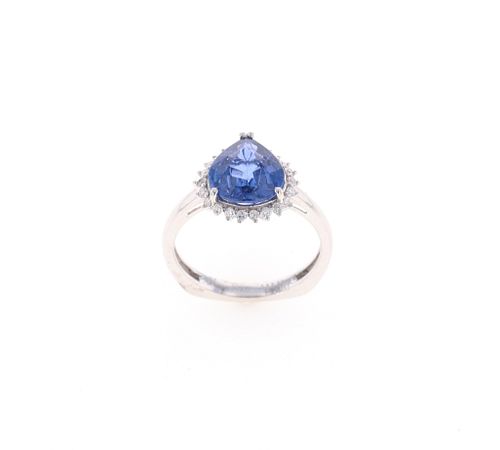 Natural Blue Sapphire 3.32 ct. & Diamond Ring