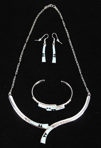 Navajo Opal B. Long Bracelet, Necklace & Earrings